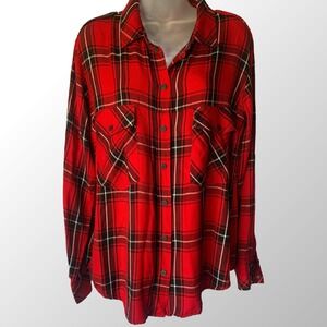 Sanctuary Womens‎ Oversized Boyfriend Button Up Red Plaid Shirt Size Small